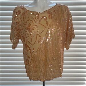 Vintage Elegant Sequin Embellished Women's Top - Peach